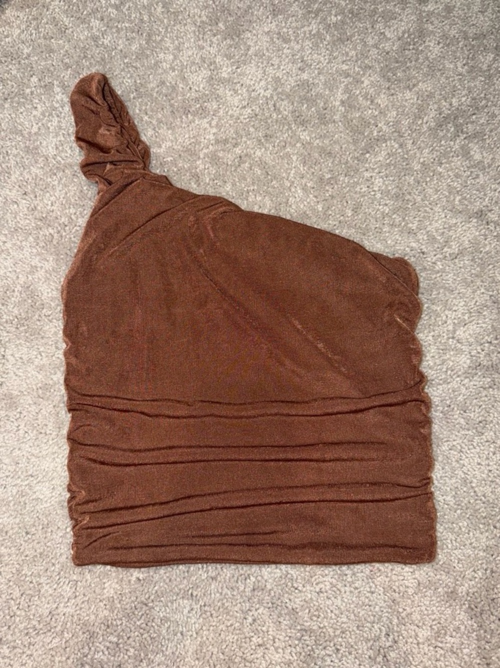 Moa Moa One-Shoulder Ruched Brown Crop Top
